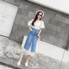 Skirts Female White Lace Denim Patchwork Stitching Skirt Summer Women A-line Split Wave Dot Point Ruffled High Waist Fishtail