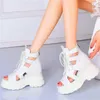 Sandals Increasing Height Punk Goth Women's Genuine Cow Leather Platform Wedge Summer Ankle Boots Open Toe High Heels Chic Cool