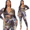 Tracksuits Plus Size Sets Women High Quality Casual Full Sleeve Bandage Crop Tops Long Pants Sexy 2 Pcs Set Chandals Mujer