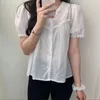 Women's Blouses Lace Hollow Embroidery Shirt Korean Women Cotton Short Sleeve Loose Sweet Beach Boho V-neck Slim Vintage Tops Thin N732