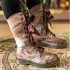 Laarzen nieuwe mid-kalf herfst winter niet-slip platte schoenen vintage sexy steampunk lederen mode retro buckle dames sneeuw 221215