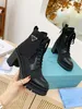 2023 Women Designer Brushed Leather And Nylon Ankle Boots Laced Up Woman Biker Platform Flat Australia Winter Heel Sneakers With Box