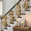 Christmas Hanging Stairs Flowers Garland Artificial Wreath Pendant Ornament With Light Festival New Year Home Decoration