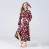 Women's Sleepwear Autumn&Winter Christmas Checkered Bathrobe Wizard Hat Hooded Color Matching Lace Flannel Nightgown Fashion Women's