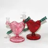 Pink Heart shape Mini Glass Bongs Hookahs 6 Inch Oil Rig bubble Thick Pyrex 14mm Female Heady Water Pipes Dab Rigs DABBER TOOLS