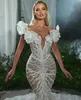 Luxury Mermaid Wedding Dresses Sleeveless V Neck Off Shoulder Shiny Lace Appliqued Pearls Beaded Sweep Hollow Boho Wedding Dress Bridal Gowns Sleeves abiti da sposa