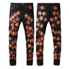 Jeans Masculino Para Homens Rip Slim Fit Skinny Man Pants Star Patches Usando Biker Denim Stretch Cult Stretch Motocicleta Moderna Longa Reta Hip Hop Com Buraco Preto