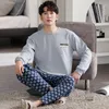 남성용 잠자기 Est Men Pajama Set M-4xl 긴 소매면 Cotton Pijama 캐주얼 홈 의류