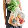 Storage Bags Long Handle Reusable Mesh Cotton Grocery For Vegetable Fruit String Shopping Bag Tote