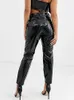 Pantalon femme taille haute Faxu Latex crayon cuir verni brillant bouton fermeture éclair moulante pantalon dames Clubwear rue personnalisé