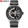 CWP 2021 Curren Casual Leather Riem Business polshorloges Classic Black Quartz Heren Watch Display Datum en Week Waterdicht 327Y