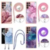 Samsung S23 Ultra S22 Plus S21 Fe A14 5G A13 4G A23 A73 A33 A53 A22 A32 Metallic TPU MARBLE SOFT STONE GRANITE CORSE CROSS BODY SHOLEDDBODY STRAP