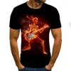 Men's T-skjortor 2022 Fashion Personlighet 3D Digital Printing Men kortärmad t-shirt Musikanteckning LCE Fire Loose Casual Round Neck Topps