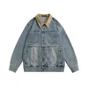 Herenjacks herfst winter heren kleurcontrast vintage denim jas losse harajuku paar's solide reversjack ins chic oversized