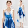 Casual Dresses 3078-- Real S Foreign Trade V-ringsedragdörrar Dörrflik Design Tie-Dye Print Temperament Sling Dress