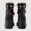Luxury Designer Women British Boots Round Toe Martin Boot Buckle Strap Chunky Heel Fashion Embroidered Ankle Sneakers With Box