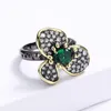 Clusterringen Cizeva luxe kleur voor vrouwen groen zirkoon bloem bruiloft bruids ring sieraden cocktail party vinger