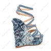 Heelslover Handmade Women Summer Sandals Denim Rhinestone Wedges Heels Open Toe Pretty Blue Party Shoes Ladies US Plus Size 5134830004