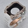 For Apple Watch Series 8 7 6 5 4 SE 44mm 45mm Bling Diamond Titanium Alloy Zircon Modification Kit Fluororubber Protective Case Band Strap Cover