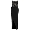 Casual Dresses 2022 Women Spring Sexy Strapless Backless Black White Lace Split Midi Bodycon Bandage Dress Elegant Evening Party Vestido