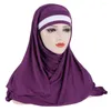 Vêtements ethniques couleur assortie femmes musulmanes Hijab écharpe solide Turban foulard doux Jersey bandeau islamique voile élastique bandeau casquette