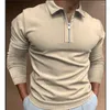 Polos masculinos de manga longa Camisa de pólo de moda imprimir zíper casual v-deco