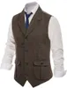 Men's Vests Mens Casual Suit Vest Notch Lapel With Two Pockets Herringbone Waistcoat For Wedding Groomsmen Men