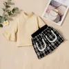 Kläderuppsättningar #58 6months-4 Years Toddler Girls Clothes Autumn Winter Long Sleeve Solid Color Turtleneck Flare Plaid Kort kjol Kid Set