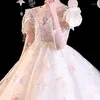 Girl Dresses Sequins O-Neck Floor-Length Zipper Back Pleat Ball Gown Tulle Kids Party Communion For Weddings A2260