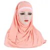 Vêtements ethniques couleur assortie femmes musulmanes Hijab écharpe solide Turban foulard doux Jersey bandeau islamique voile élastique bandeau casquette