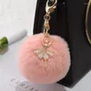 Keychains Fashion Rhinestone Ballerina Keychain Söt imitation päls Pompom Keyring för kvinnor Bag Pendant Car Key Holder Gifts