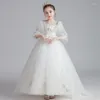 Girl Dresses Three Quarter Sleeves Ball Gown Sequins Floral Print Floor-Length Kids Party Communion For Weddings A2280