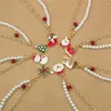 Strand Christmas Series Santa Claus Snowman Pendant Bracelet Adjustable Pearl Friendship Bracelets For Women Girls Xmas Party Jewelry