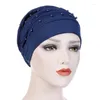 Ethnic Clothing Solid Color Crystal Linen Fold Nail Beads Turban Cap Muslim Hat Multi-color Headbands For Women Fashion Hair Accessories