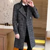 Men's Trench Coats 2022 Trendy Men's Woolen Long Coat Windbreaker British Autumn Winter Plaid Luxury Gentleman Elegant Wool Clothes