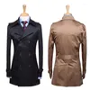 Men's Trench Coats Young Men'S Middle-Aged Korean Spring And Autumn Double-Breasted Slim Business Casual Fashion Jacket Black Blue
