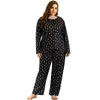 Tracksuits Plus Size Sleepwear Set Women Black Print T-Shirt Trousers Large Homewear Two Pieces Suit Nightwear Pajamas
