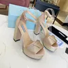 Sandalen sandalen voor vrouwenontwerper Classic Triangle Buckle Dames High Heeled Dress Shoes Fashion enkelriem 13 cm hakken Echt lederen platform Heel S J230525