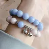 Pulseras de eslabones, cuentas de cristal rosa y azul luminosas, campana para mujer, abalorios de cuentas de cristal, brazaletes, regalos de joyería creativos elásticos