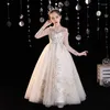 Sukienki dla dziewcząt Imperium Wysokie szyję pełne rękawy haft haftowa podłogowa suknia balowa dla dzieci Komunia Party na wesele A2257