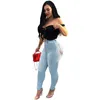 Byxor hög midja mager jeans damer sexiga bodycon kvinnor plus size streetwear denim hål grossist droppe