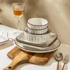 Assiettes sous glaçure peintes à rayures assiette Simple moderne en céramique vaisselle Steak pâtes dîner après-midi service à thé Cuisine moléculaire