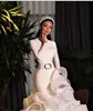 Wedding Dress Mermaid Simple High Neck Tiered Ruffles Trumpet Bridal Gowns Long Sleeves Bohemian Robe De Soiree