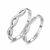 Anillos de boda Moda Wave Pareja Anillo Set Coreano Plata Plateado Para Mujeres Hombres Joyería Personalidad Redimensionable Amantes 1CF3