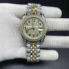 Quadrante con numeri arabi con diamanti pieni Orologio da donna taglia 36MM Orologio ghiacciato di lusso Orologio automatico argento oro bicolore con diamanti in acciaio lady3339