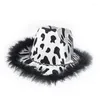 Berets Women's requin Milk Feather Rowboy Hat Soft Non -Fovel Wide Brim Cow Print Furry Gatwork Western Large