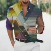 Camisas informales de verano para hombre, estampado geométrico digital, ropa de calle hawaiana, cárdigan, vestido de manga larga Premium