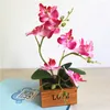 Dekoratif Çiçekler Yapay Çiçek Bonsai İpek Kelebek Orkide Saksı Bitki Seti Ahşap Flowerpot Düğün Ev Bahçe Dekor