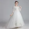 Girl Dresses Three Quarter Sleeves Ball Gown Sequins Floral Print Floor-Length Kids Party Communion For Weddings A2280