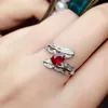 Bagues de Grappe Bague Rubis Naturel et Réel Couleur Rouge Argent 925 Doigt Romantique Pour Femme Mariage